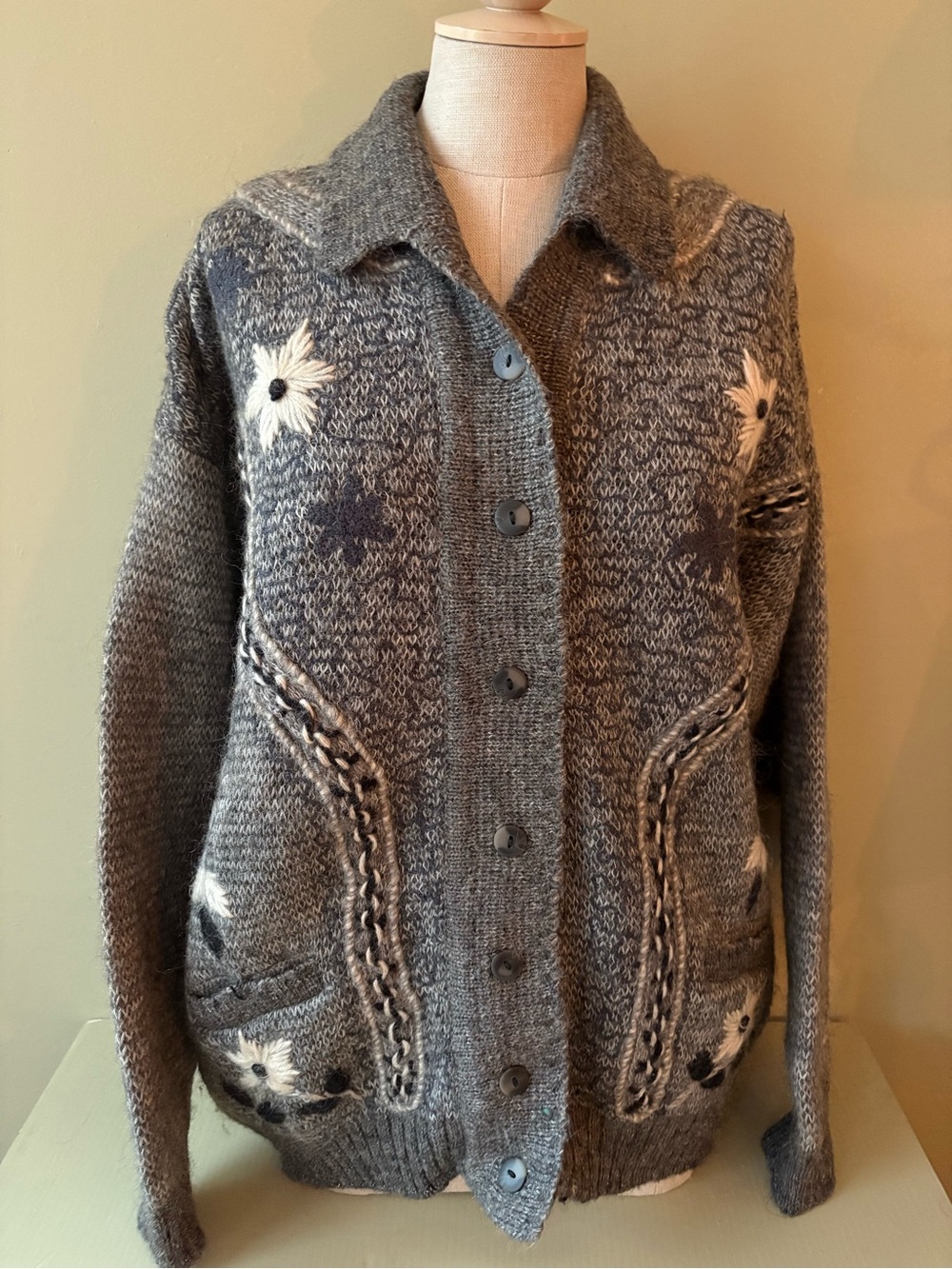 Fiord Floral Knit Button-Front Cardigan Sweater i Sz LGray